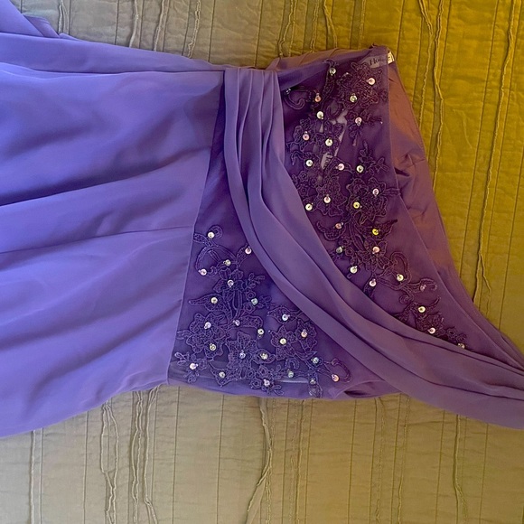 Purple Sheath/Column One Shoulder Floor-Length Chiffon Evening Dress. - Picture 5 of 15